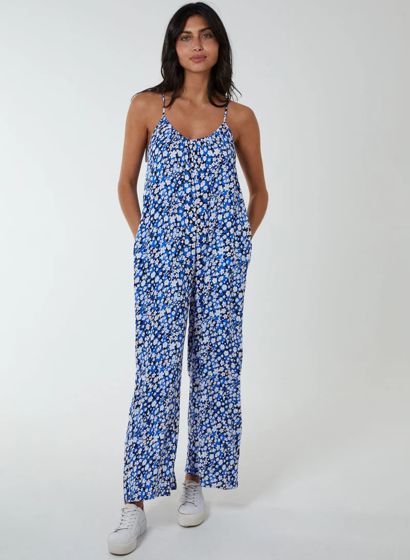 Ditsy Printed Oversized Wide Leg Jumpsuit